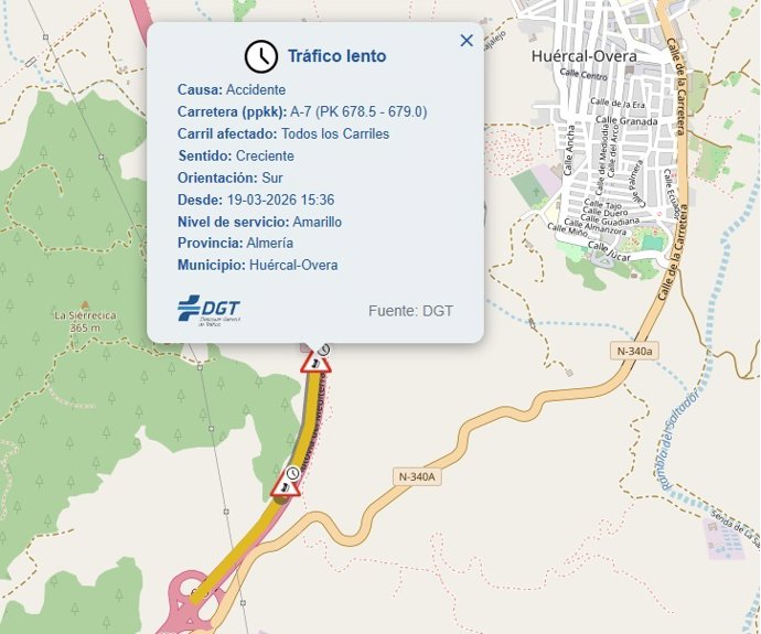 Accidente de tráfico en la A-7 a la altura de Huércal-Overa (Almería).