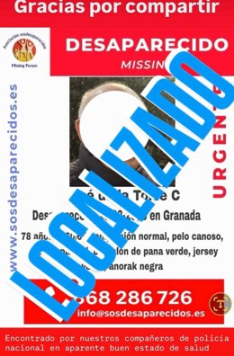 Localizado el varón de 78 años despaarecido en Granada.