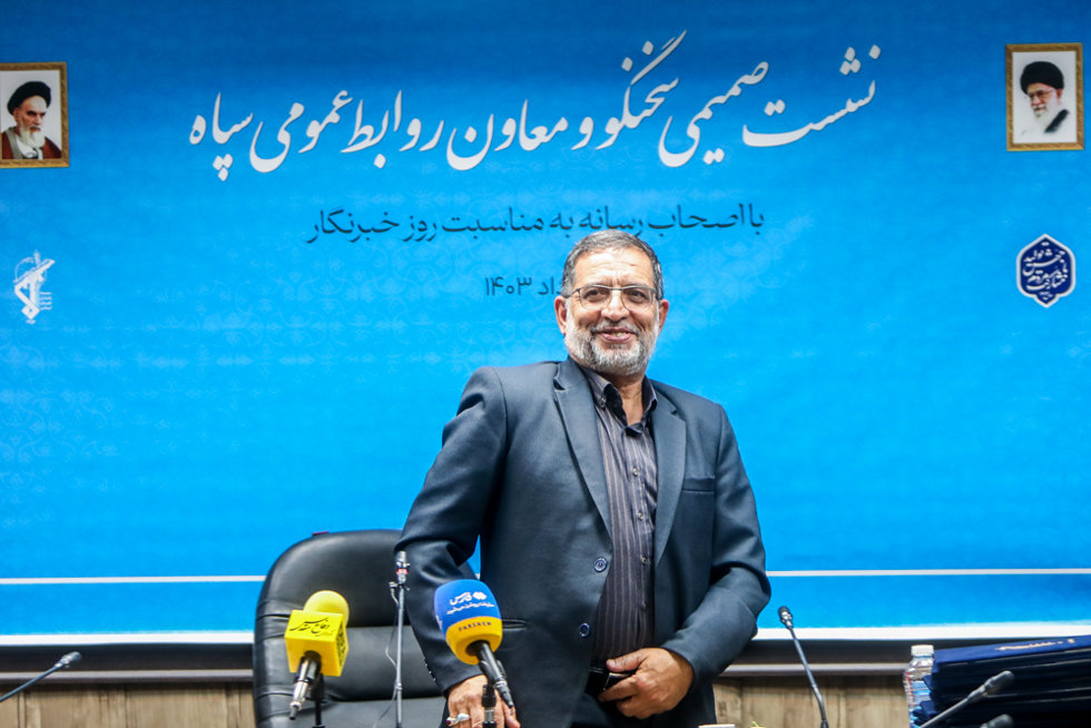 12 August 2024, Iran, Tehran: Brigadier General Ali Mohammad Naeini, the Islamic Revolution Guard Corps (IRGC) spokesman, stands after a press conference in Tehran. Photo: -/ZUMA Press Wire/dpa