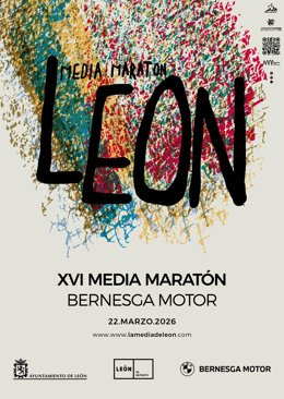 Archivo - Cartel de la XVI Media Maratón León Bernesga Motor, que se desarrollará mañana la capital leonsa.