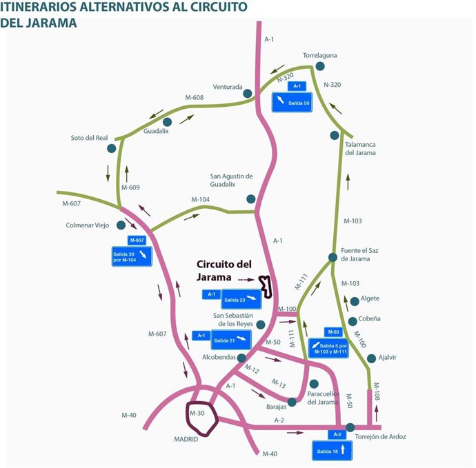 Medidas para regular la circulación en los accesos al Circuito del Jarama durante el sábado 21 de marzo