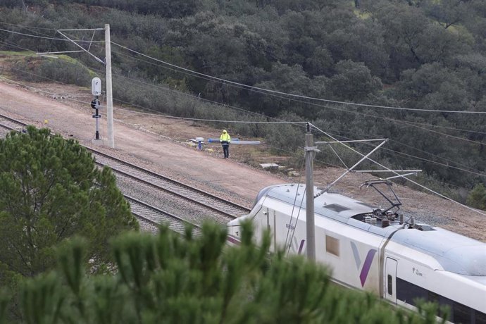 Archivo - Imagen de un tren AVE a su paso por el tramo de vía, completamente restaurado, donde ocurrió el trágico accidente del pasado 18 de enero en Adamuz (Córdoba)