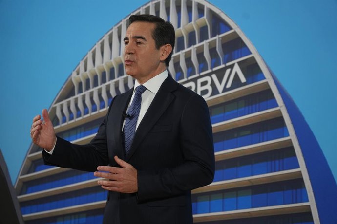 El presidente del BBVA, Carlos Torres Vila, en Bilbao, con motivo de la Junta de Accionistas del banco