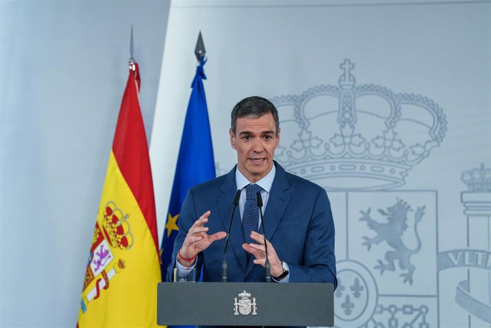 El presidente del Gobierno, Pedro Sánchez, durante una rueda de prensa posterior al Consejo de Ministros extraordinario, en el Palacio de la Moncloa, a 20 de marzo de 2026, en Madrid (España). Sánchez ha informado del plan integral de respuesta a las co