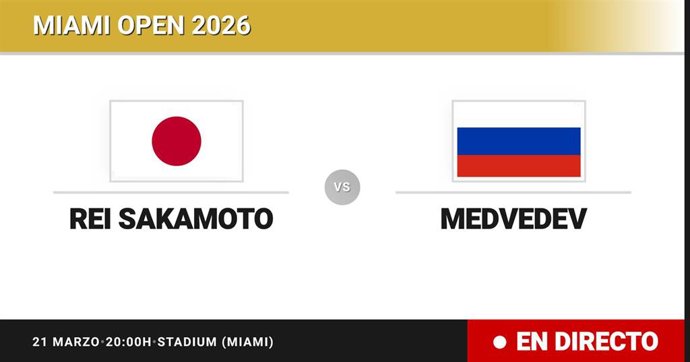 Rei Sakamoto - Daniil Medvedev: resumen y estadísticas del partido de Treintaidosavos de final de Miami Open