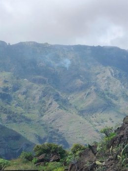 Trabajan en la extinción de un conato de incendio en la cuenca de Chejelipes, en San Sebastián de La Gomera