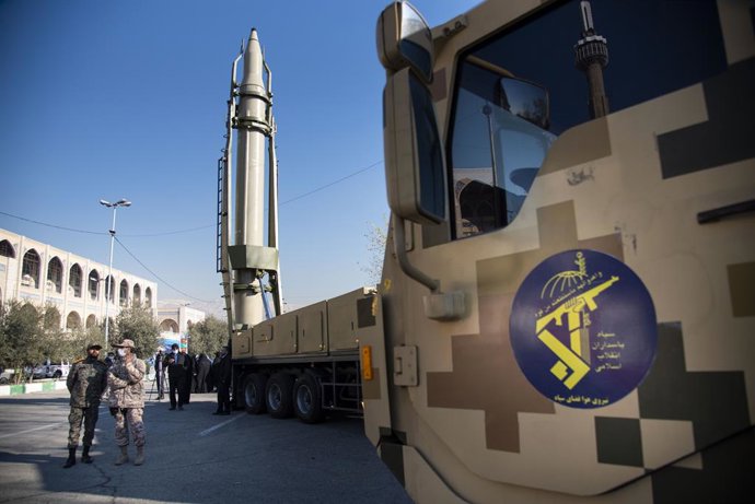 Archivo - January 7, 2022, Tehran, Tehran, Iran: Qiam missile is displayed in a missile capabilities exhibition by the paramilitary Revolutionary Guard a day prior to second anniversary of Iran's missile strike on U.S. bases in Iraq in Baghdad, at Imam Kh
