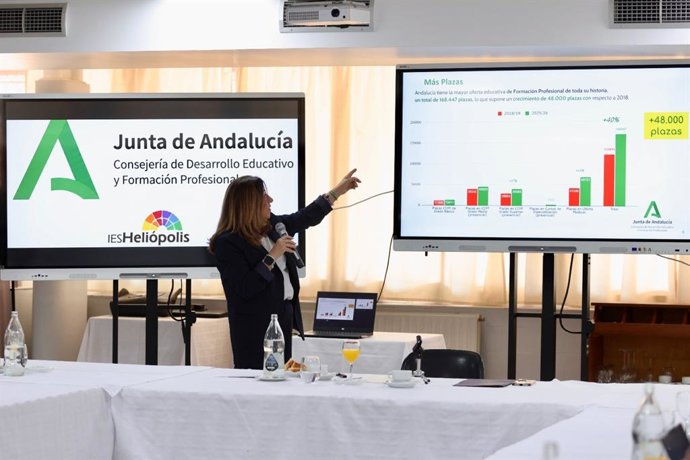 La consejera de Desarrollo Educativo y Formación Profesional, María del Carmen Castillo, presenta la oferta de plazas de FP para el próximo curso 2026/2027.