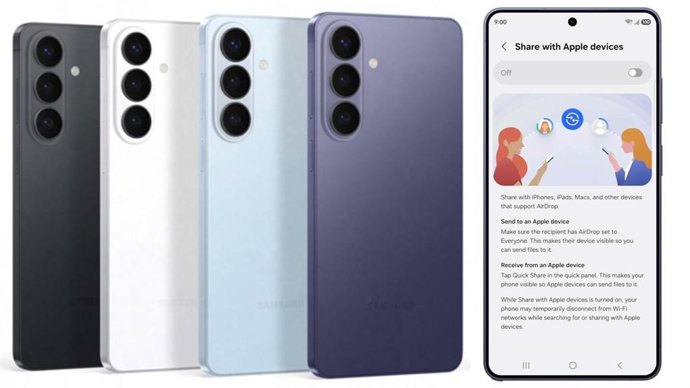 Compatibilidad con AirDrop en Quick Share en la serie Samsung Galaxy S26.