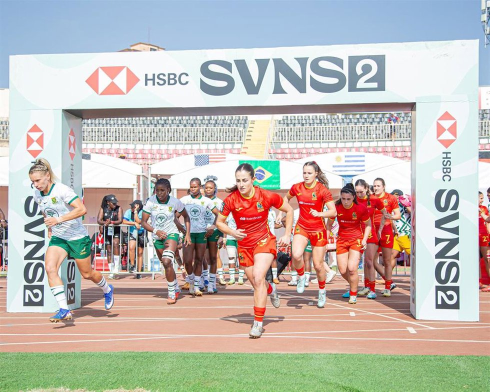 Archivo - La selección española femenina de rugby seven en las Series Mundiales 2 de Nairobi