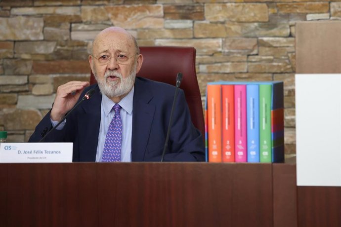 El presidente del Centro de Investigaciones Sociológicas, José Félix Tezanos, durante la presentación de la obra ‘España 2025. Estructura y cambio social’, en la sede del CIS, a 23 de marzo de 2026, en Madrid (España). 