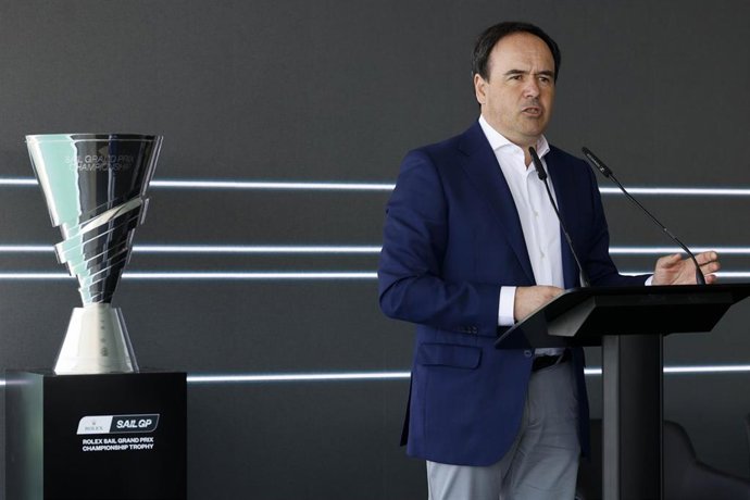 El presidente de la Generalitat, Juanfran Pérez Llorca, durante la presentación del evento deportivo Spain Sail Grand Prix, en el Edificio Veles e Vents
