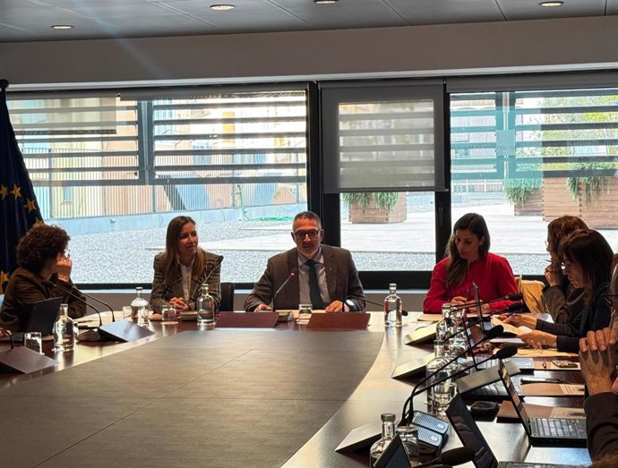 El conseller Sàmper durante la primera reunión de la comisión interdepartamental para el bienestar digital de la infancia y la adolescencia, este lunes en la Conselleria