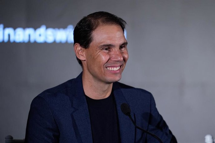 Archivo - El extenista español Rafa Nadal durante un acto con medios