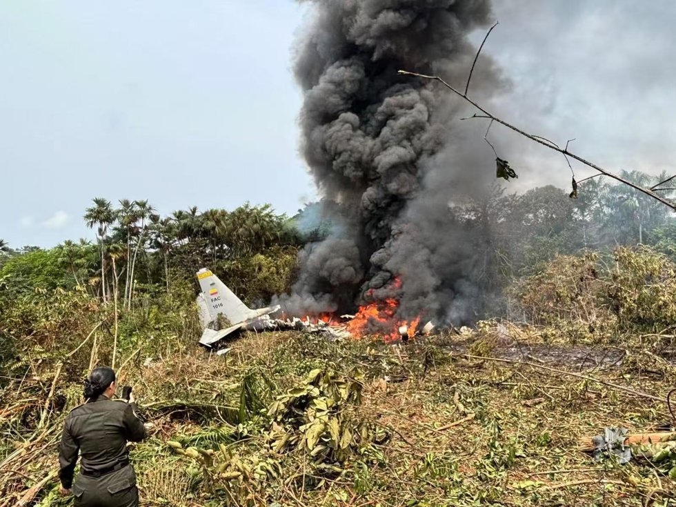 BOGOTA, March 23, 2026  -- Photo taken on March 23, 2026 shows a military aircraft crash site in the province of Putumayo, Colombia.