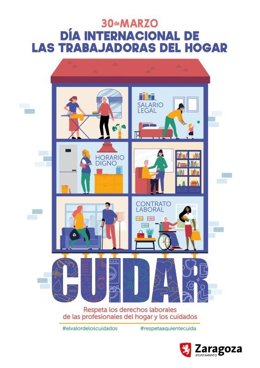 Cartel de la campaña 'Cuidar' del Ayuntamiento de Zaragoza en el Día Internacional de las Trabajadoras del Hogar
