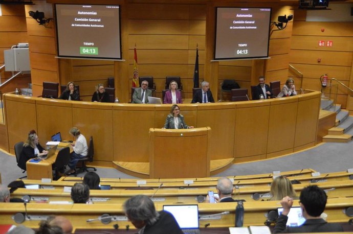 La consejera de Política Social, Familias e Igualdad, Conchita Ruiz, durante su intervención en la Comisión General de las Comunidades Autónomas, en el Senado