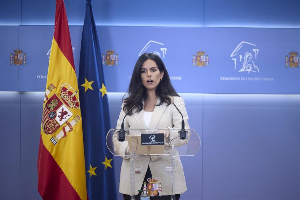 La portavoz de Vox en el Congreso, Pepa Millán, durante una rueda de prensa, en el Congreso de los Diputados, a 24 de marzo de 2026, en Madrid (España).