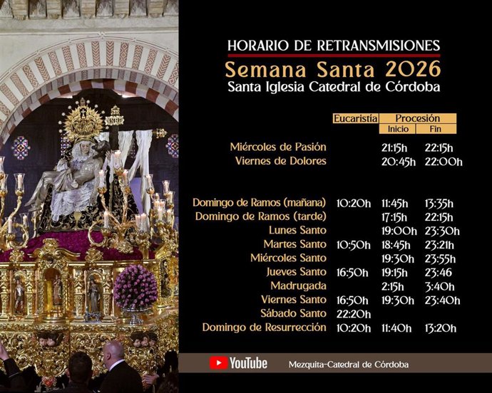 Horario de las retransmisiones de la Semana Santa de Córdoba.