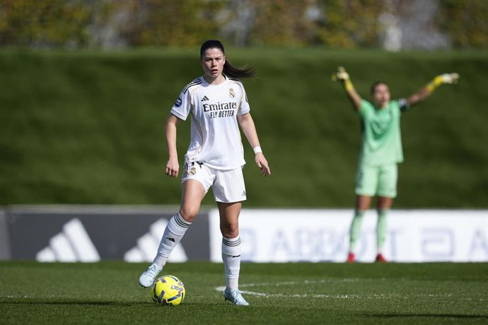 La jugadora del Real Madrid María Méndez durante un partido en Valdebebas.