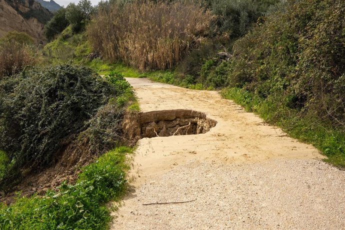 Imagen de la zona recreativa del río Corbones y del camino Arroyo Mujeres, afectadas seriamente por el temporal de hace dos semanas.  A 25 de febrero del 2026 en Villanueva de San Juan (Sevilla, España). 