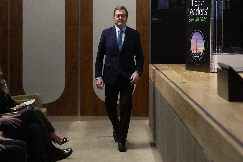 El presidente de la CEOE, Antonio Garamendi, durante el 'II ESG Leaders Summit, en el auditorio El Beatriz, a 10 de marzo de 2026, en Madrid (España).