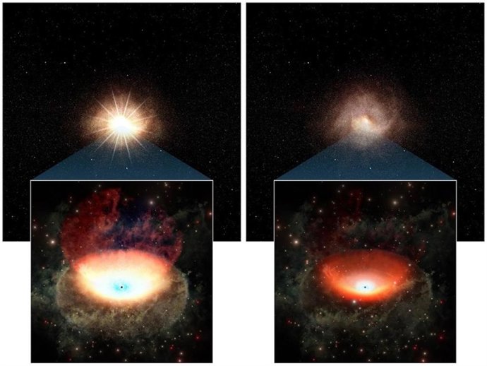 Recreación de un agujero negro supermasivo que pierde brillo