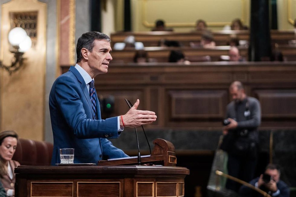 El presidente del Gobierno, Pedro Sánchez, durante su comparecencia en el Pleno del Congreso