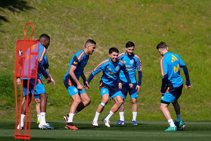 Martin Zubimendi during the training session of Spain Team ahead of the International Friendly match against Serbia at Ciudad del Futbol on March 24, 2026, in Las Rozas, Madrid, Spain.