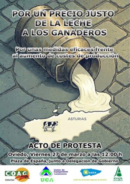 Cartel concentración de organizaciones agrarias contra la subida del precio de la leche