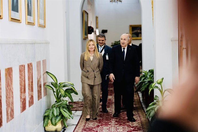 March 25, 2026, Algeri: La presidente del Consiglio Giorgia Meloni durante una visita ufficiale in Algeria, per partecipare alla cerimonia di deposizione di una corona di fiori al Monumento dei Martiri e per un incontro bilaterale con il presidente della 