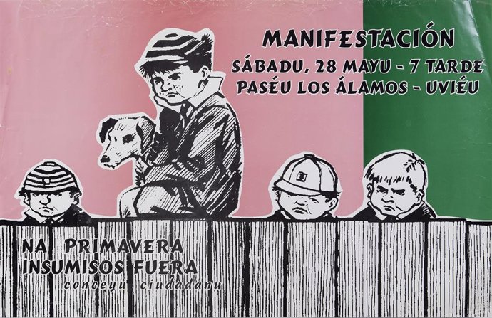 Archivo - Cartel del Conceyu Ciudadanu por la libertad de los insumisos, de la Exposición 'Carteles en asturiano (1976-2000)', de la colección de la Fundación Belenos,  donada al Museo del Pueblo de Asturias (Gijón).