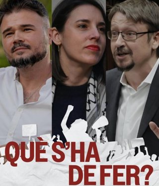 Imagen del cartel promocinal del evento que compartirán el portavoz de ERC en el Congreso, Gabriel Rufián, y la eurodiputada de Podemos, Irene Montero, del próximo 9 de abril, que moderará  Xavier Domènech bajo el lema 'Què s'ha de fer?'.