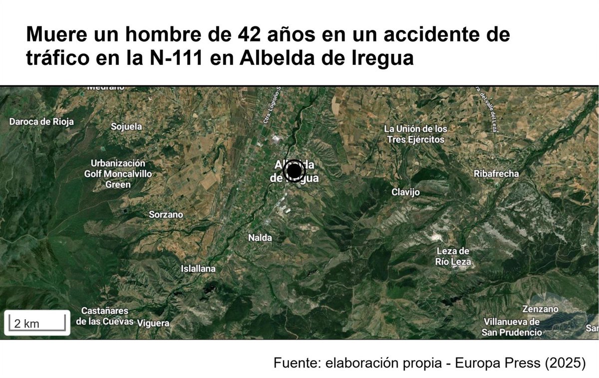 Muere un hombre de 42 años en un accidente de tráfico en la N-111 en Albelda de Iregua