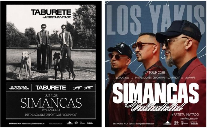 Carteles de los conciertos de Taburete y Los Yakis en Simancas (Valladolid).