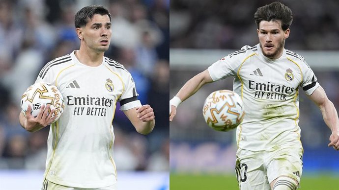 El atacante del Real Madrid Brahim Díaz (izquieda) y su compañero Fran García.