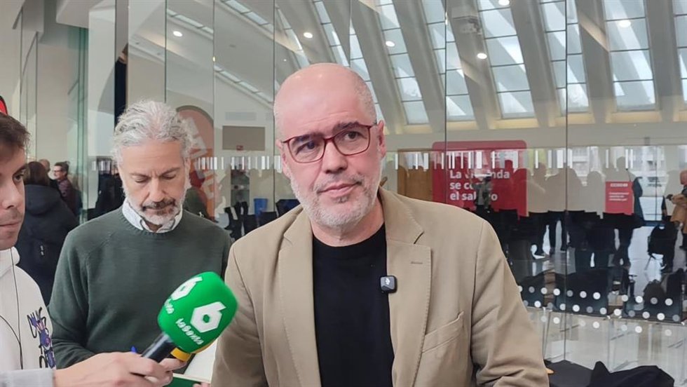 El secretario general de CCOO, Unái Sordo, en la asamblea de CCOO en Asturias.