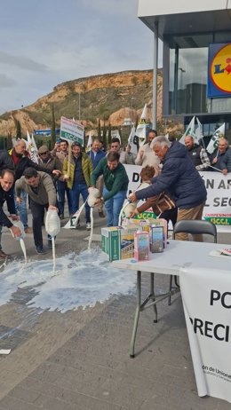 Ganaderos tiran leche para denunciar su situación