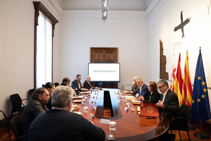 Imagen de la Taula de Diàleg Social que se ha celebrado este jueves en Barcelona.