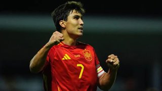 Archivo - El delantero de la selección española Sub-21 Gonzalo García celebrando su primer gole como internacional.