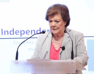 La presidenta del Tribunal de Cuentas, Enriqueta Chicano Jávega, durante el Encuentro de Alto Nivel de Control Externo e Independencia 'Control externo e independencia', en la Fundación Ortega-Marañon, a 23 de marzo de 2026, en Madrid (España). 