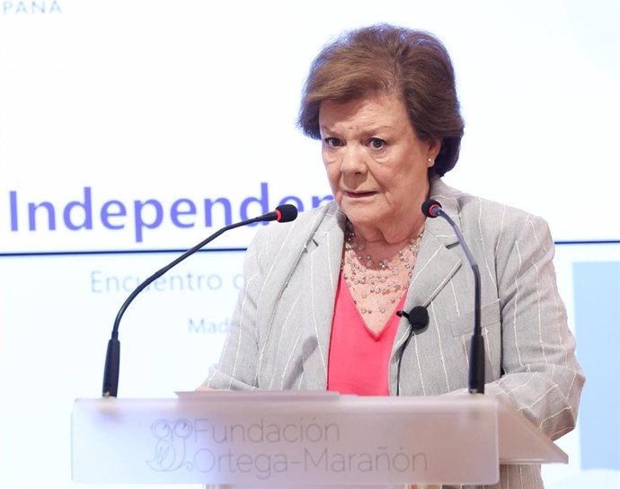 La presidenta del Tribunal de Cuentas, Enriqueta Chicano Jávega, durante el Encuentro de Alto Nivel de Control Externo e Independencia 'Control externo e independencia', en la Fundación Ortega-Marañon, a 23 de marzo de 2026, en Madrid (España). 