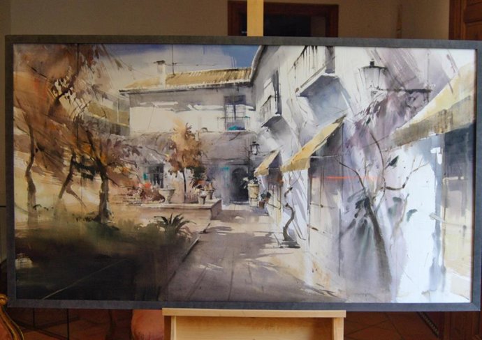 La obra del granadino Adrián Marmolejo ha ganado el primer premio del concurso de pintura rápida 'Córdoba y sus patios'.