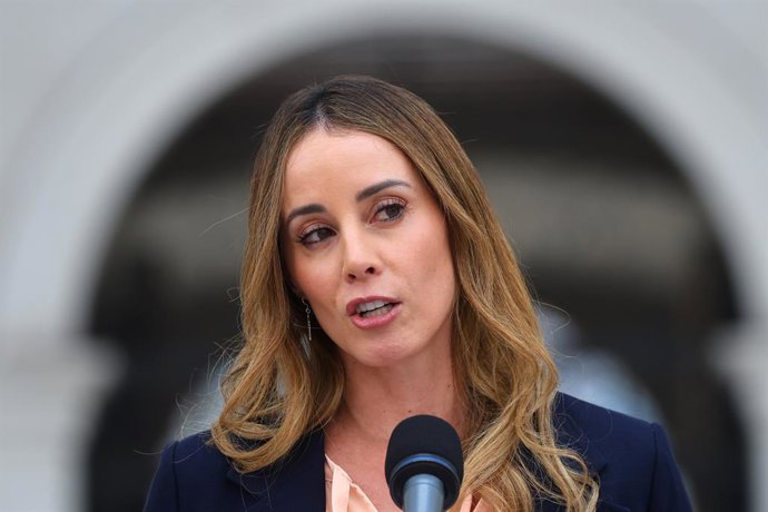 Santiago 24 de marzo 2026. La vocera de Gobierno, Mara Sedini, realiza punto de prensa en el patio de los naranjos del Palacio de la Moneda. Jonnathan Oyarzun/Aton Chile