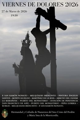 Cartel de la procesión de la Hermandad del Perdón el Viernes de Dolores en Puente de Vallecas.