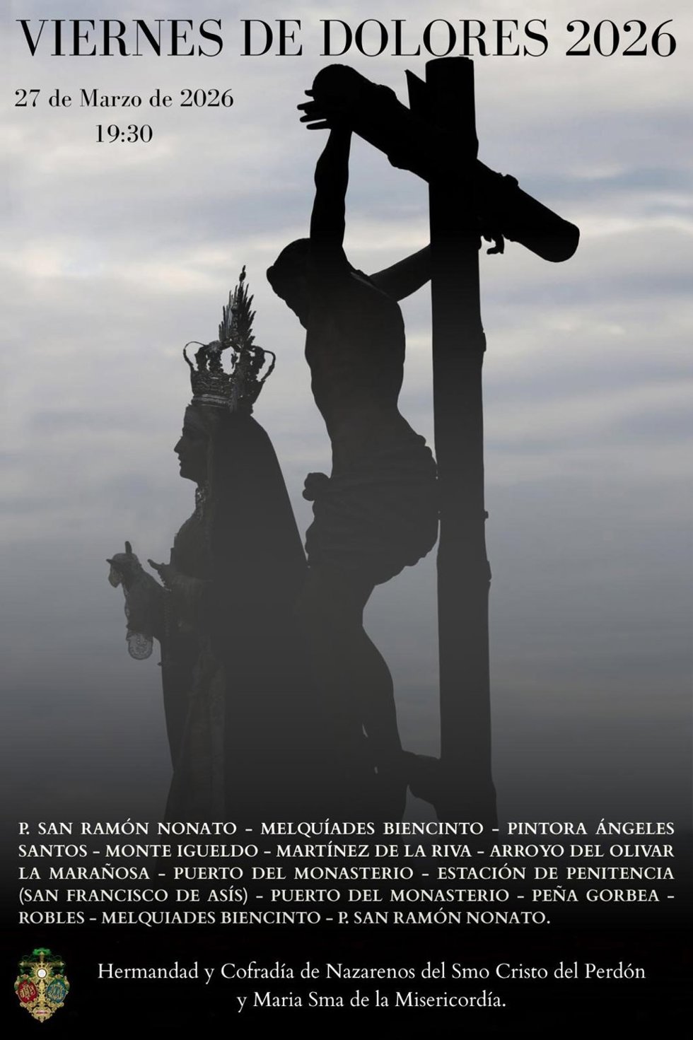 Cartel de la procesión de la Hermandad del Perdón el Viernes de Dolores en Puente de Vallecas.