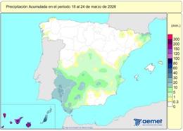 España registra 511 l/m2 de lluvia desde el 1 de octubre, un 31% más de lo normal.