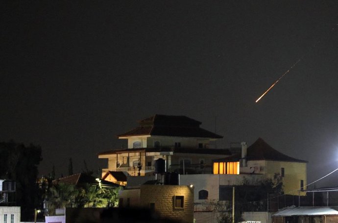 March 17, 2026, Hebron, West Bank, Palestinian Territory: Signs of missile interceptions were seen in the sky over Hebron in the West Bank, following an attempt by Israeli air defense systems to intercept missiles launched from Iran toward Israel on March