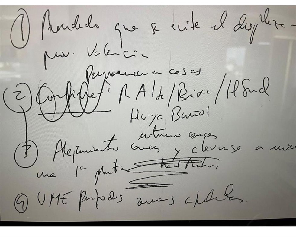 Imagen del documento con las notas de la exconsellera Salomé Pradas