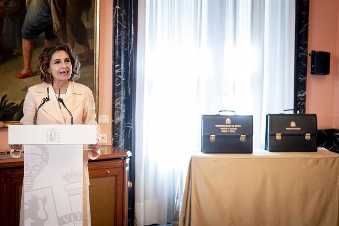 La secretaria general del PSOE-A y candidata a la Presidencia de la Junta de Andalucía, María Jesús Montero, durante el acto de traspaso de cartera, a 27 de marzo de 2026, en Madrid (España). El presidente Pedro Sánchez anunciaba ayer que el ministro de E